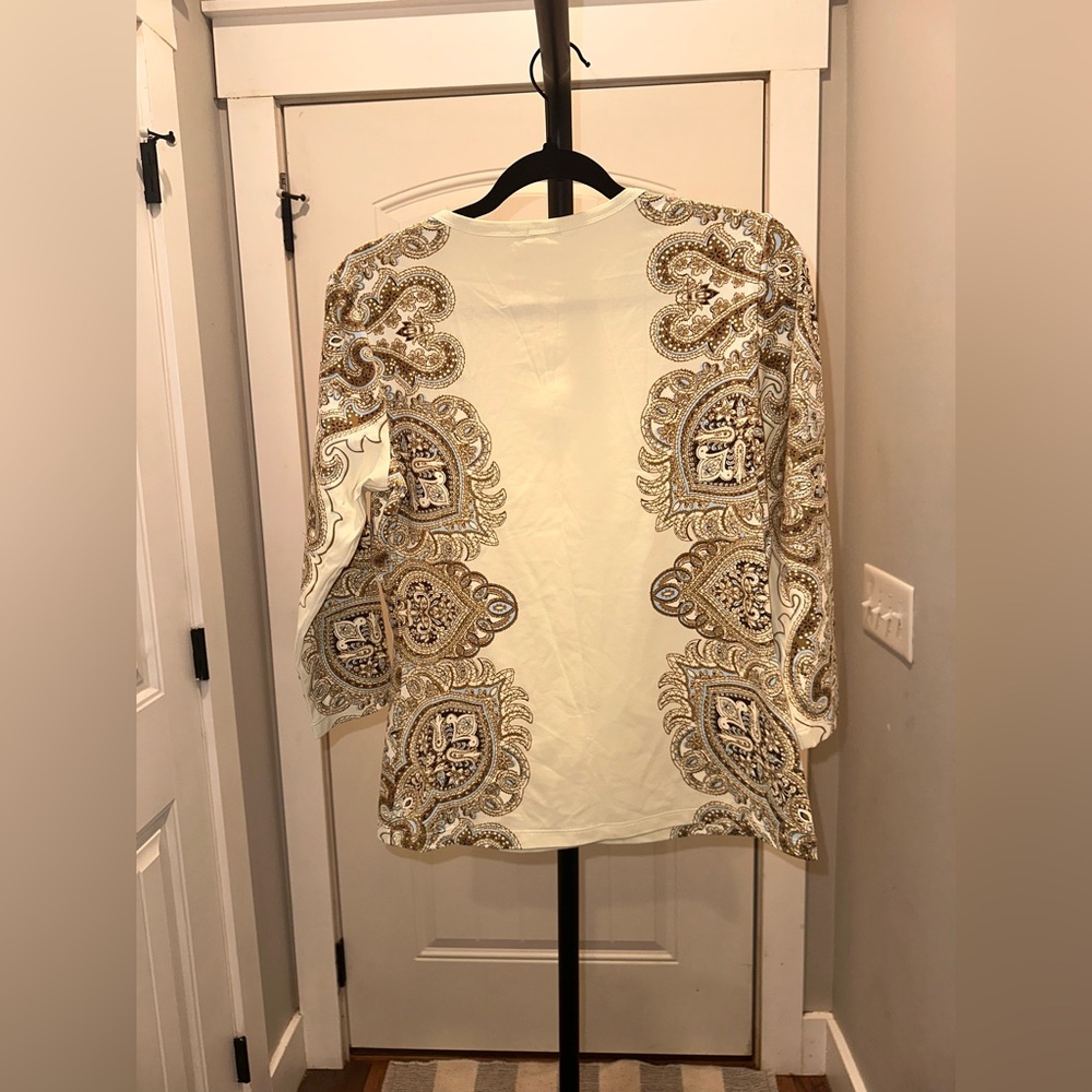 J McLaughlin Size Medium Paisley Print Cream Long Sleeve Top - Picture 7 of 10